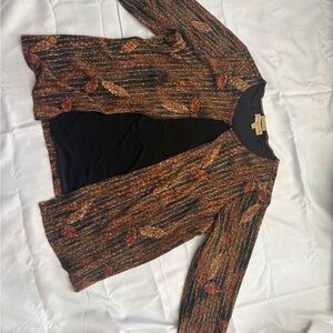Notations Brown Leaf Pattern Cardigan